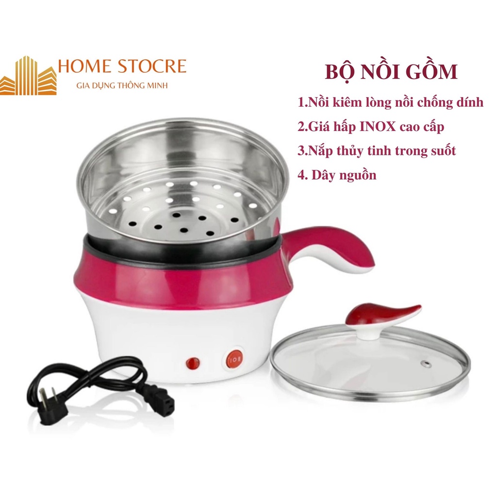 Nồi Nấu Cơm, nấu Mì 2 tầng Lẩu Sào Chiên Luộc Đa năng mini hấp chống dính cao cấp-BẢO HÀNH 12 THÁNG