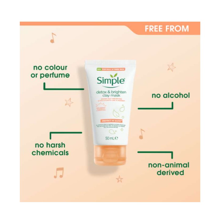 [TOP 1 SHOPEE] Mặt nạ đất sét thải độc, sáng da Simple Protect 'N' Glow Detox &amp; Brighten Clay Mask 50ml (Bill Anh)