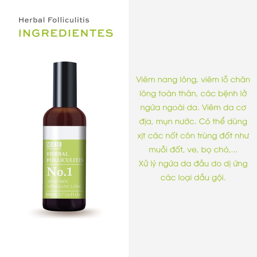 Xịt viêm nang lông MEE NATURAL 100ml - Thảo mộc viêm nang lông làm dịu kích ứng, mẩn đỏ Herbal Folliculitis