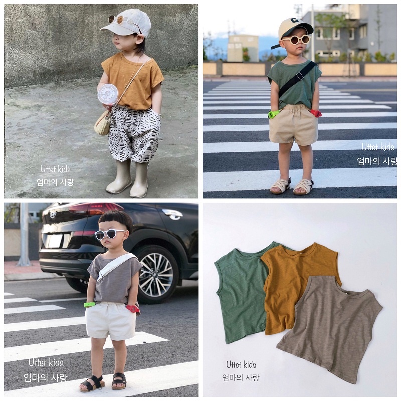 AO THUN CỘC TAY STYLE HÀN QUỐC 1050 CHO BÉ GÁI VÀ BÉ TRAI FORM CHUẨN