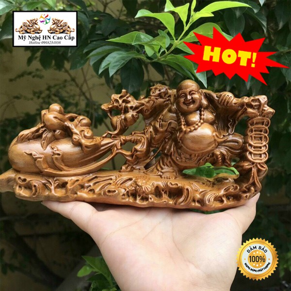 Di Lặc Kéo Bao Tiền gỗ, Trang trí ô tô, bàn làm việc  KT 20 x 10 x 5 cm (gỗ Bách Xanh, Hương Đá) | BigBuy360 - bigbuy360.vn