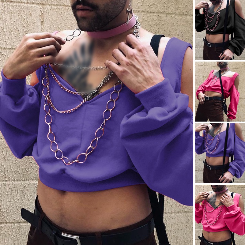 Áo crop top INCERUN tay dài phồng cổ chữ V 3 màu sắc tùy chọn thời trang dành cho nam