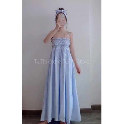 VÁY/ĐẦM/MAXI HAI DÂY BÈO CHUN NGỰC ĐAN BUỘC DÂY SAU DÁNG DÀI XOÈ MẶC ĐƯỢC 2 KIỂU SIÊU HOT