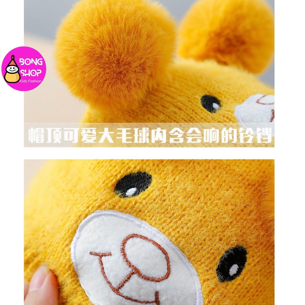 Mũ len 2 quả bông dày dặn ấm áp và dễ thương cho bé