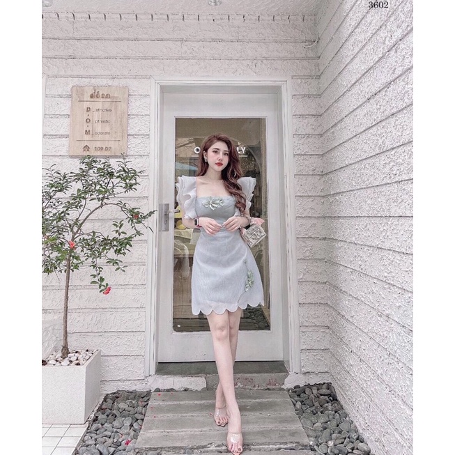 Váy tơ đính hoa_đầm tơ đính hoa