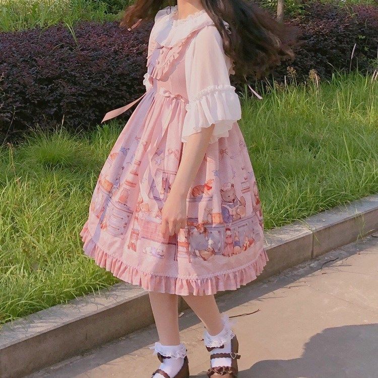 Áo voan lolita phối bên trong sơ mi tay loe mỏng nhẹ rộng rãi cổ chữ I nữ sinh dễ thươngM