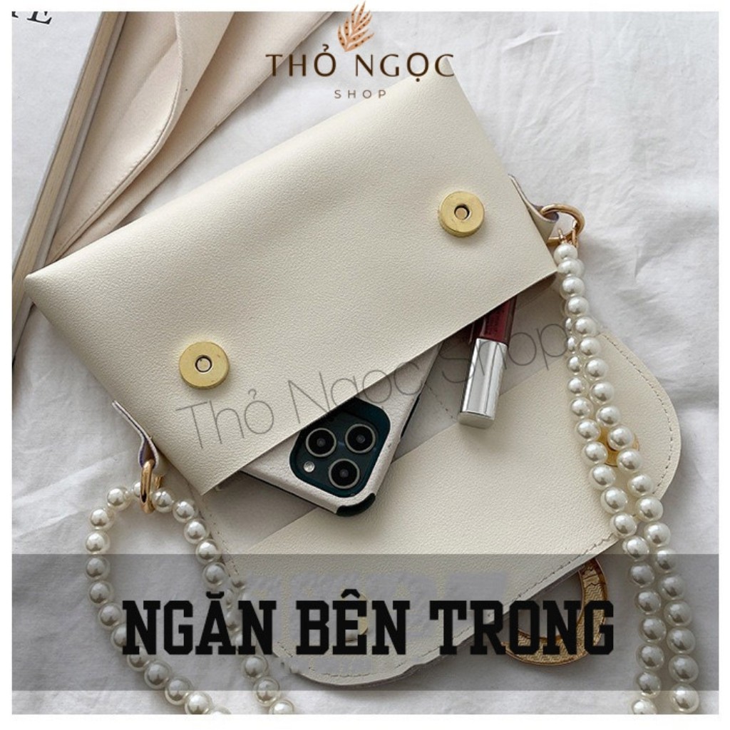 [Mã SKAMSALE06 giảm 10% tối đa 100K đơn 150K] Túi Đeo Chéo Nữ ❤FreeShip❤ Túi Xách Nữ Đeo Chéo Dây Ngọc Chất Da Trơn 21