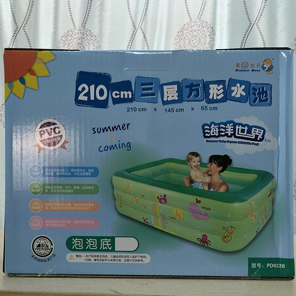 Bể Bơi Phao Cho Bé 2m1*1m45*65cm Summer Baby Cao Cấp  Kèm Bơm Điện (tặng keo và 2 miếng dán)