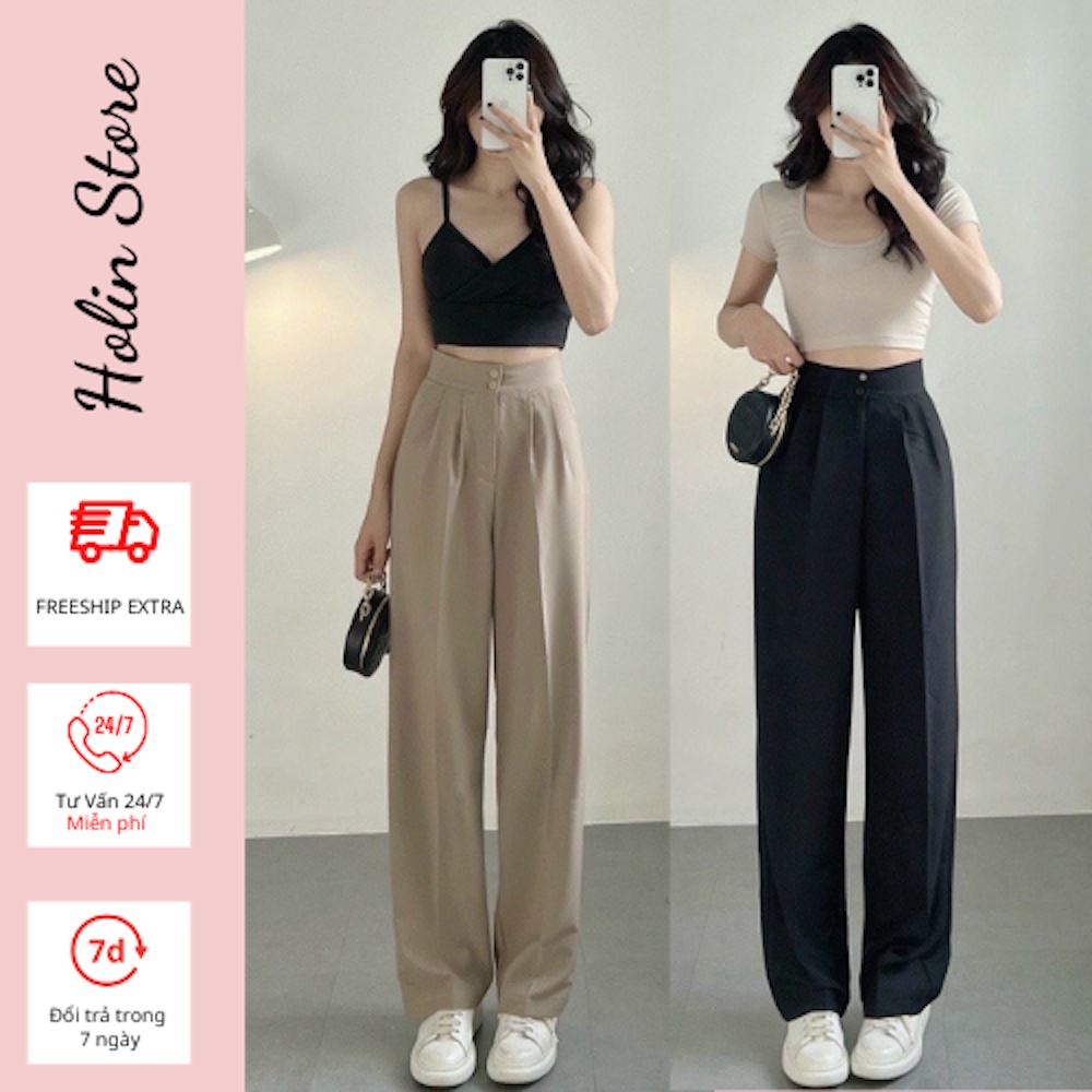 Quần ống suông nữ cạp cao quần ống rộng lưng cao 2 cúc chất Ruby hàn siêu tôn dáng dễ phối đồ