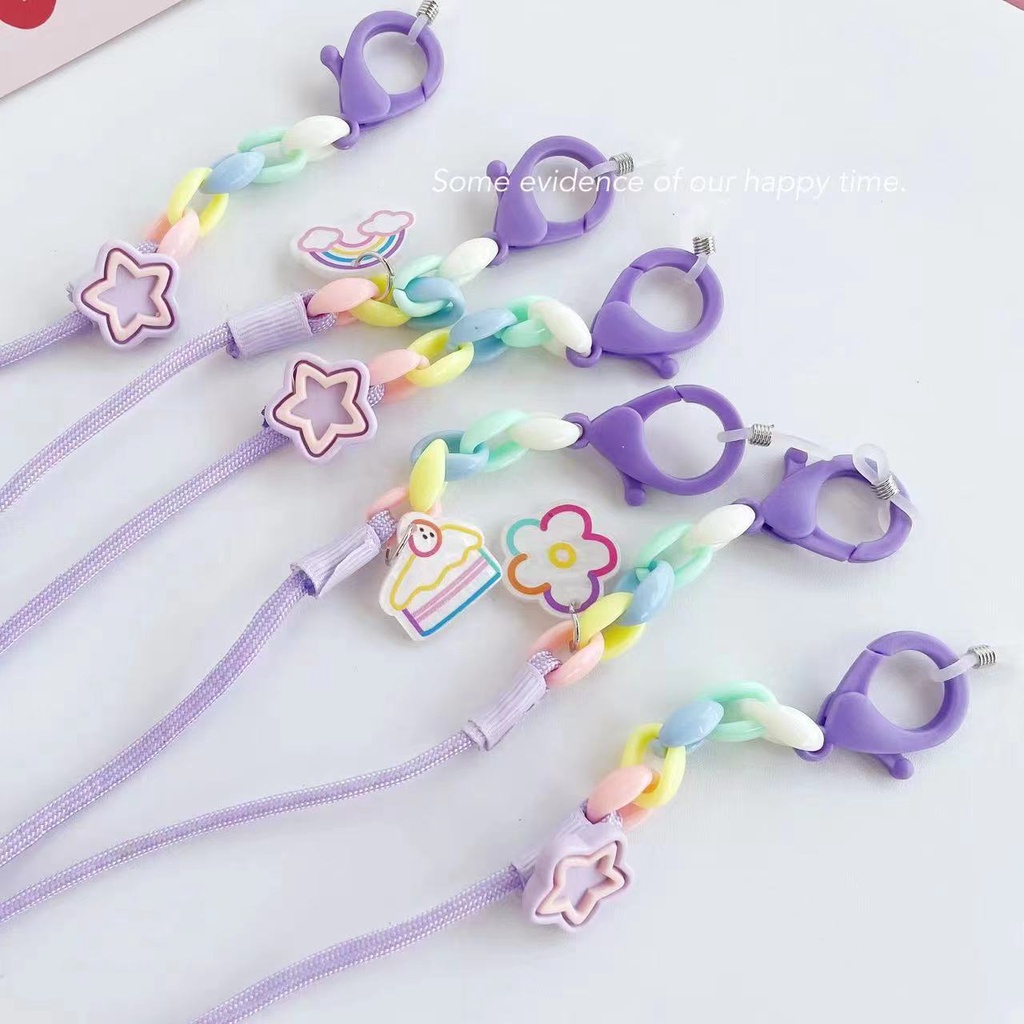 Dây Đeo Mắt Kính Bằng Nilon Màu Tím Họa Tiết Hoạt Hình Phong Cách Hàn Quốc Đơn Giản