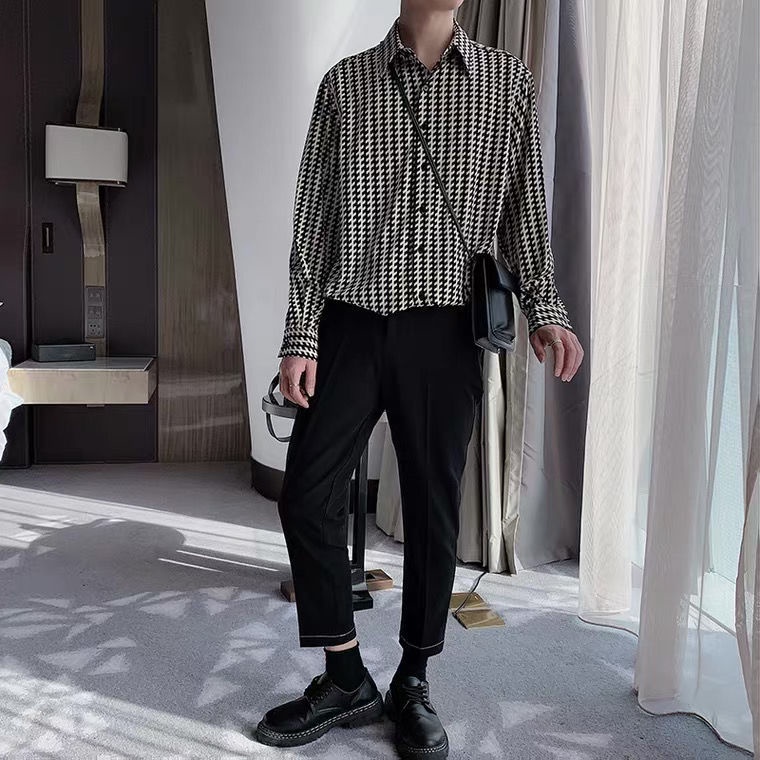 Áo sơ mi dài tay dáng rộng kẻ sọc phong cách Hàn Quốc cá tính cho nam | BigBuy360 - bigbuy360.vn