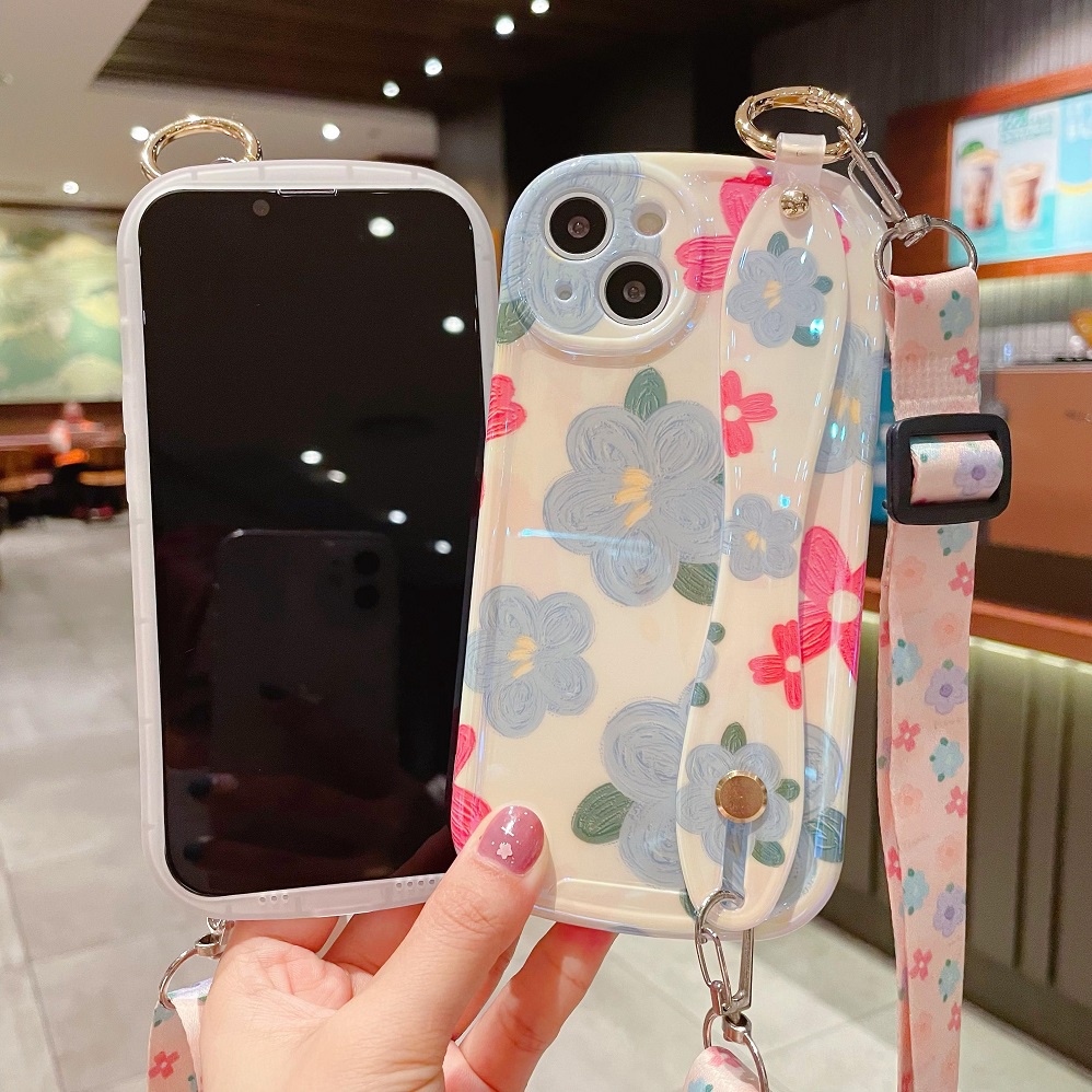 Ốp Điện Thoại Hình Hoa Có Dây Đeo Cho iPhone X Xs XR Xsmax 11 12 13 14 Pro Max