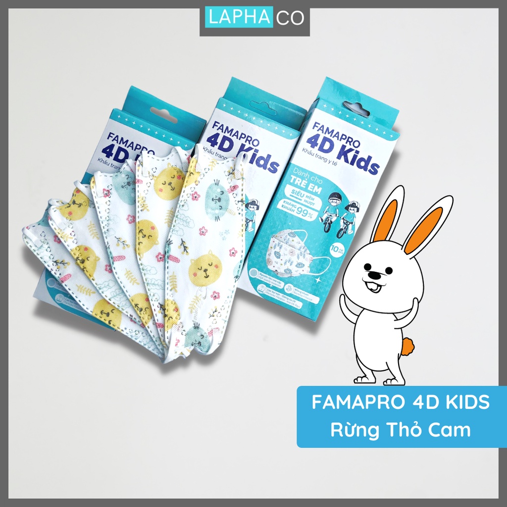 [4D MASK KIDS (KF94)- COMBO 4- HỘP 10 CÁI] Khẩu trang y tế trẻ em cao cấp kháng khuẩn 3 lớp Famapro 4D Kids