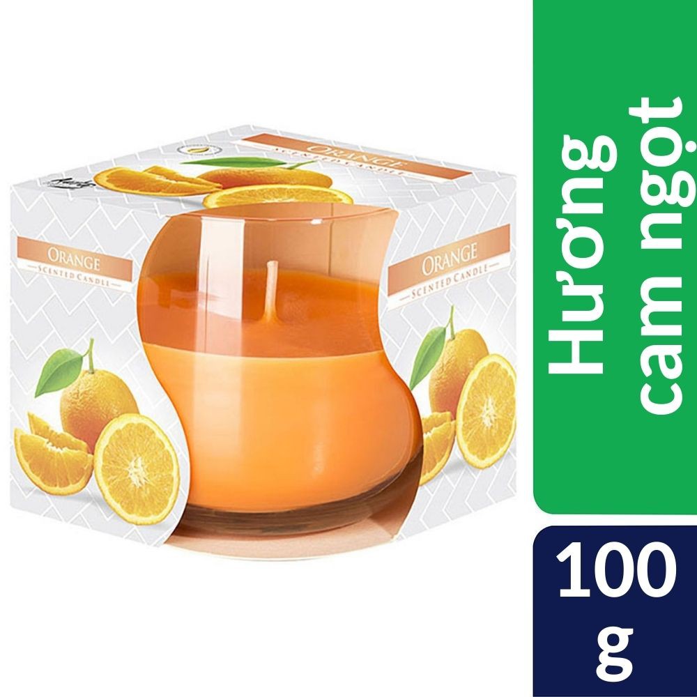 Ly nến thơm khử mùi Bispol Orange 100g QT024776 - hương cam ngọt, nến thơm phòng, thư giãn, không khói