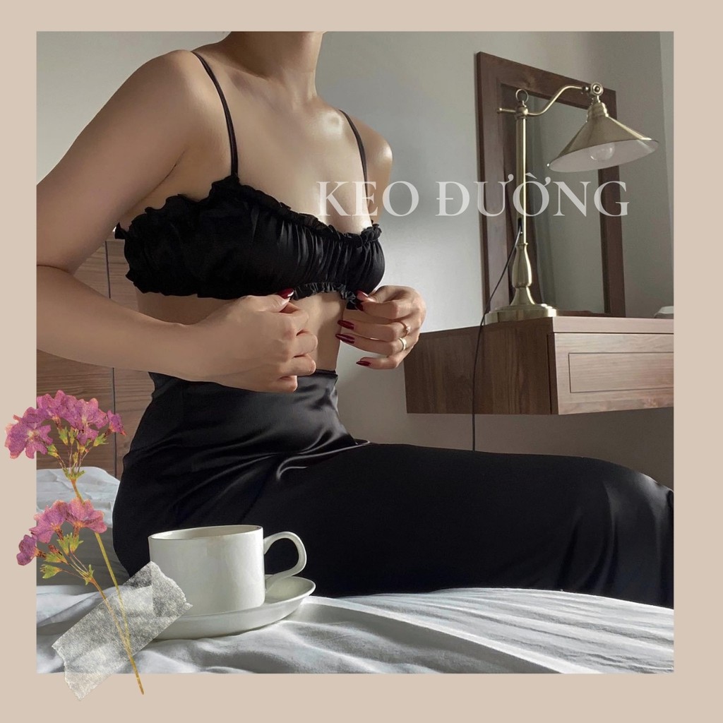 Áo croptop nữ kiểu 2 dây sợi bún dún ngực ôm body lụa satin màu trơn, phong cách hàn quốc sexy quyến rũ shop Kẹo Đường