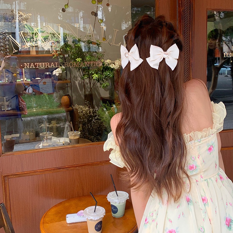 Kẹp Tóc Hình Nơ Màu Laser Đính Ngọc Trai Thời Trang Mùa Hè 1 Cái Cho Nữ
