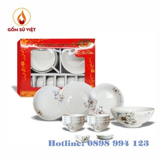 Bộ Quà Tặng Tân Gia 12 Món Chén Dĩa Tô Hoa Hồng Bạch Kim Sứ Minh Châu Cao Cấp - Bộ Bàn Ăn Sứ Trắng