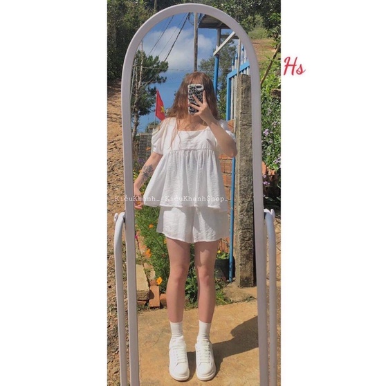 Bộ babydon đũi cổ vuông HSU1