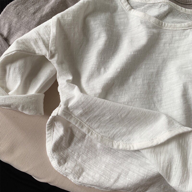 Áo thun trơn dài tay Hàn Quốc phù hợp bé gái bé trai size 80-120