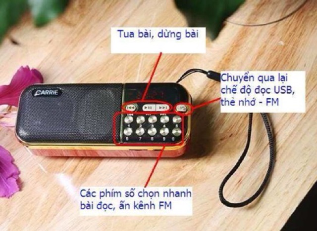 Loa Đài Cầm Tay Nghe Thẻ Nhớ Radio Fm Pin Dung Lượng Cao Âm Lượng Lớn - CA121 CARRIE 8gb Nghe Nhạc Vàng - Đỏ - Niệm Phật