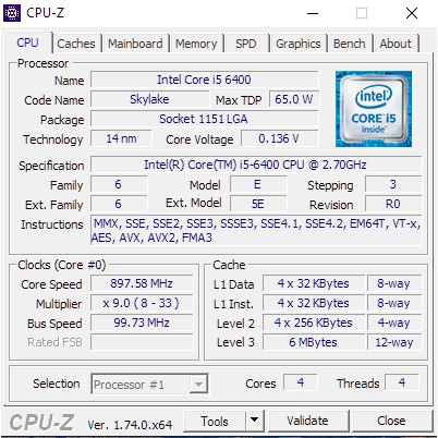 CPU Intel Core i5 6400 2.7GHz Turbo 3.3GHz, 6MB, Socket 1151 cũ tháo máy bộ