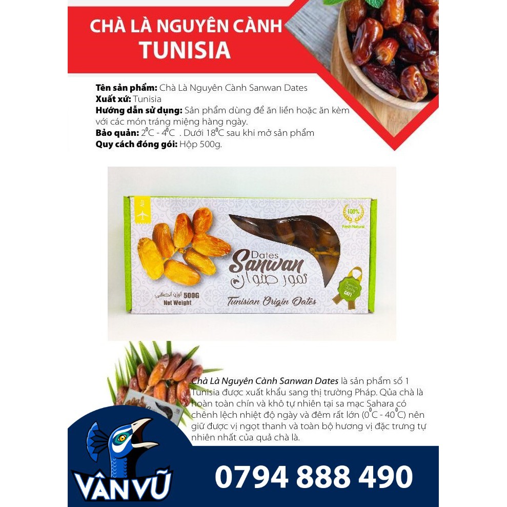 Hàng Air Loại 1 - Chà Là Sấy Dẻo Nguyên Cành Dates Sanwan Tunisia Đẹp Da, Tốt Cho Bà Bầu 500g