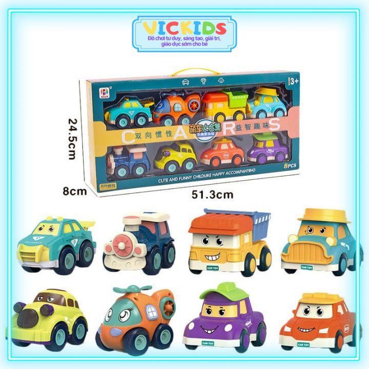 Bộ 8 Xe Ô tô POLY Chạy Đà Dễ Thương Hình Mặt Cười Hộp 10x25x52cm, Màu Sắc Đa Dạng, Cứng Cáp Cho Bé Thỏa Sức Vui Chơi