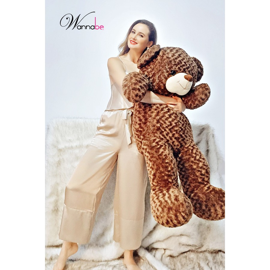 Đồ bộ mặc nhà phi lụa WANNABE BDS07 bộ dài áo croptop, quần dài ống suôn thắt nơ eo, áo ba lỗ lưng ren xinh đẹp