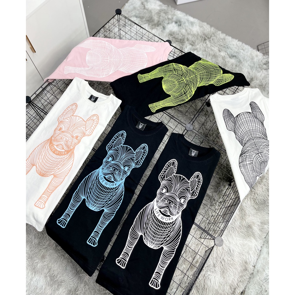 Áo họa tiết đen in xanh dương 1868 LIFEWORK TEE Made in KO/RE/A full-tag-code Form Oversize