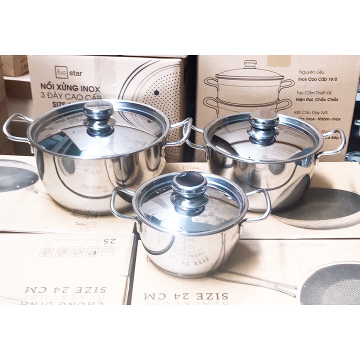 Bộ Nồi 3 Đáy Inox 430 Cao Cấp Fivestar Standard Nắp Inox  - SUMIHOME