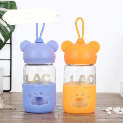 BN3 Bình Nước Thủy Tinh Nắp gấu 300ml bình gấu cute chai nước dễ thương