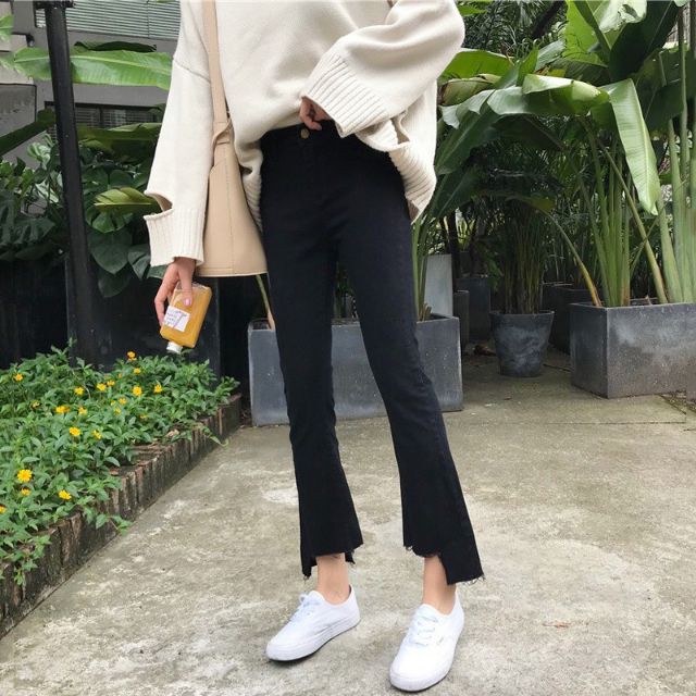 Quần jeans loe rách gấu [ảnh thật]