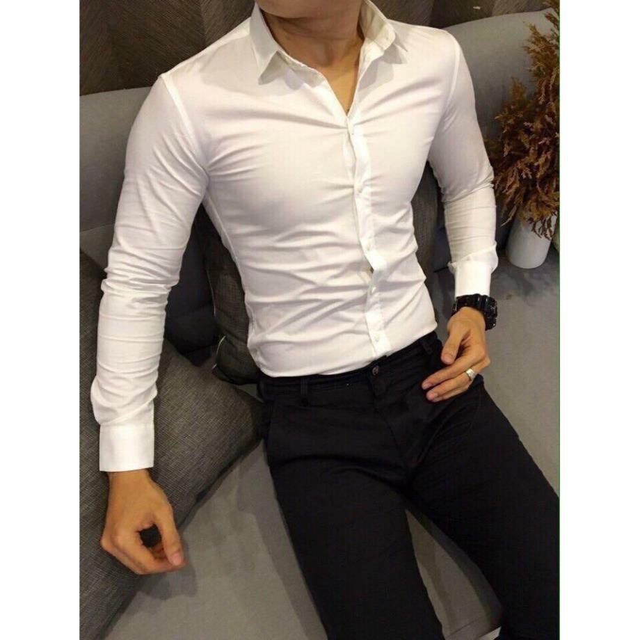 Áo Sơ Mi nam trơn, chất lụa mềm mịn dáng ôm thích hợp với nhiều lứa tuổi, dáng body, slimfit cực chuẩn | BigBuy360 - bigbuy360.vn