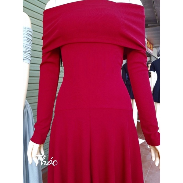 Váy bệt vai len tăm hàng thiết kế cao cấp