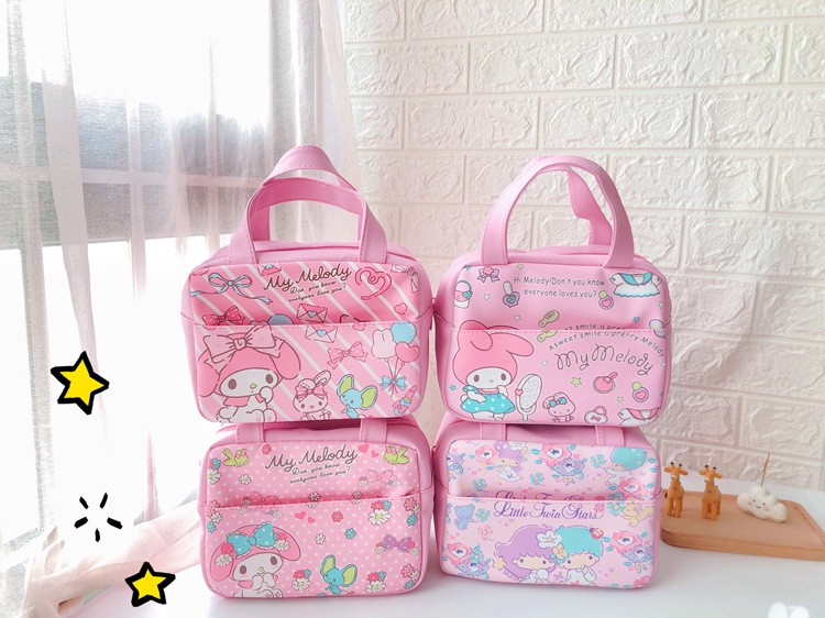 1 Túi giữ nhiệt đựng hộp cơm trưa bằng PU hình Doraemon Hello Kitty xinh xắn