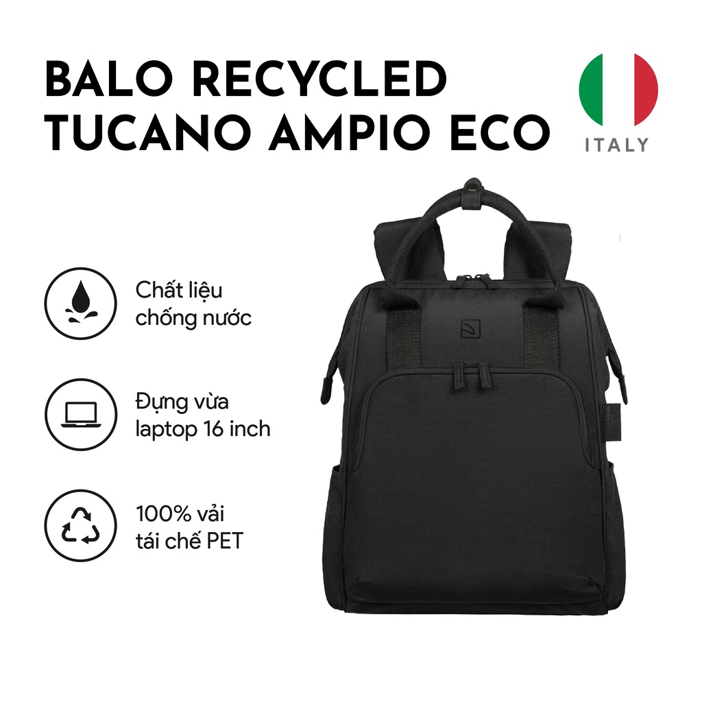 Balo Laptop/ Macbook Recycled Tucano Ampio Eco cao cấp chống sốc 14 inch