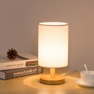 Đèn ngủ để bàn đế gỗ chao vải lanh T2209 cao cấp Vintage decor