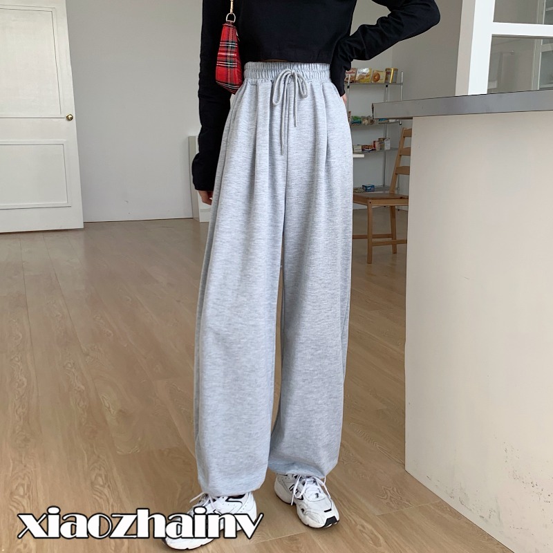 Xiaozhainv Quần Thể Thao Nữ Lưng Cao Dáng Rộng Màu Xám | BigBuy360 - bigbuy360.vn