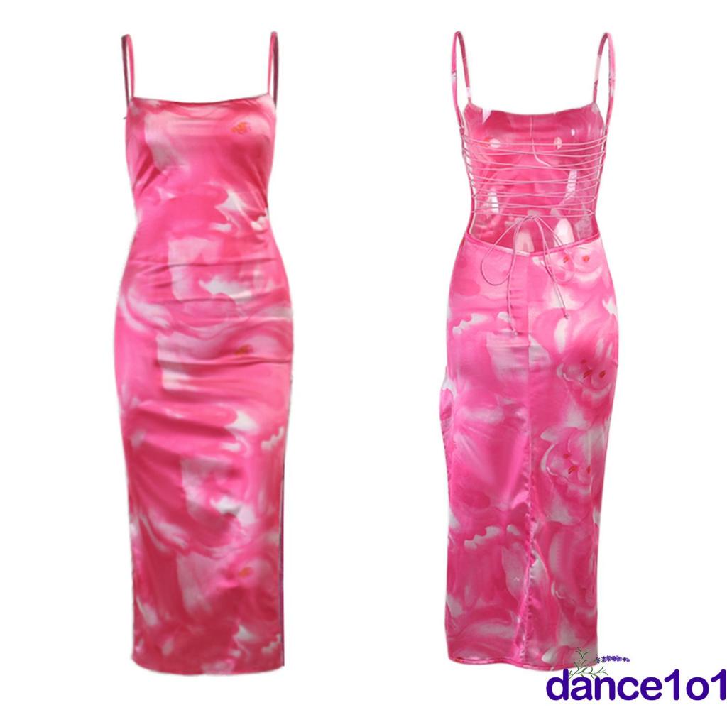 ✨Nk✨Đầm Ôm Không Tay Cổ Vuông Họa Tiết Màu Nhuộm Dành Cho Nữ