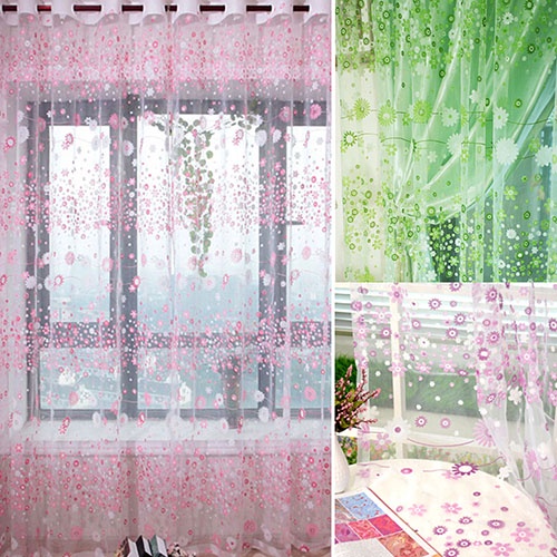 Rèm treo cửa sổ vải mỏng xuyên thấu họa tiết hoa trang trí nhà/tiệc cưới tiện dụng