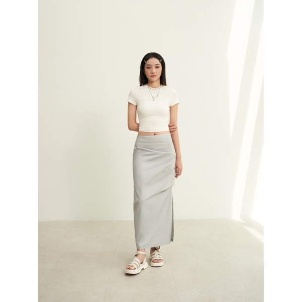 LAVA SKIRT - Váy dài nhún hông màu xanh xám - Whitelies Shop