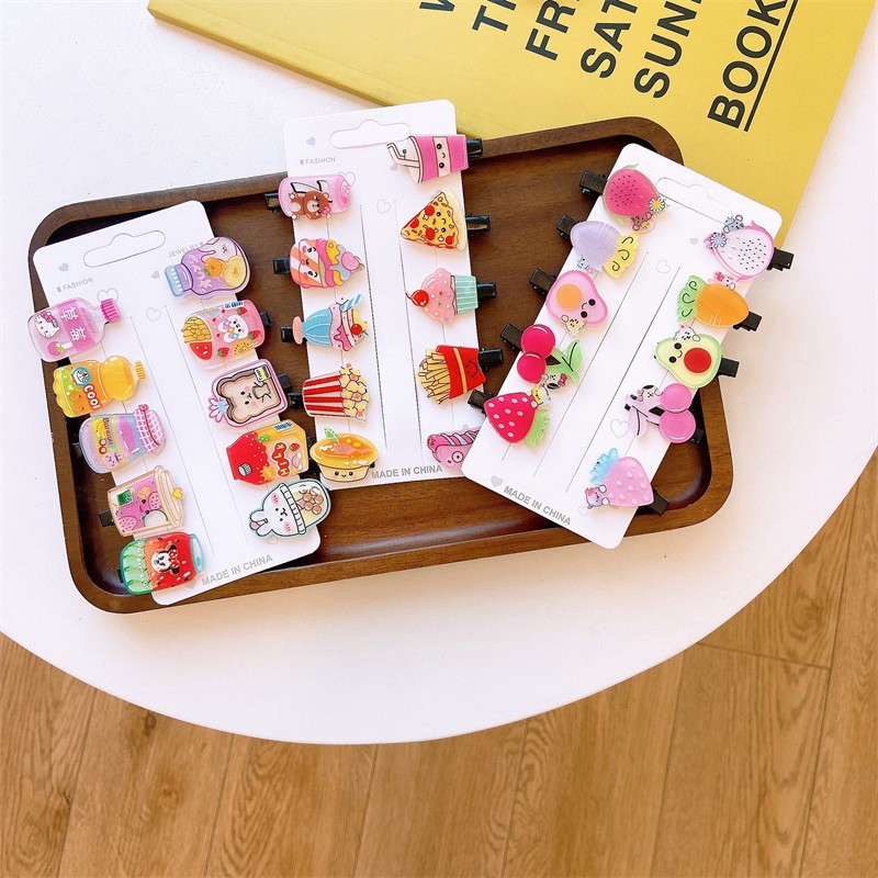 Set 10 kẹp tóc bằng nhựa acrylic kiểu dáng hoạt hình dễ thương cho bé gái
