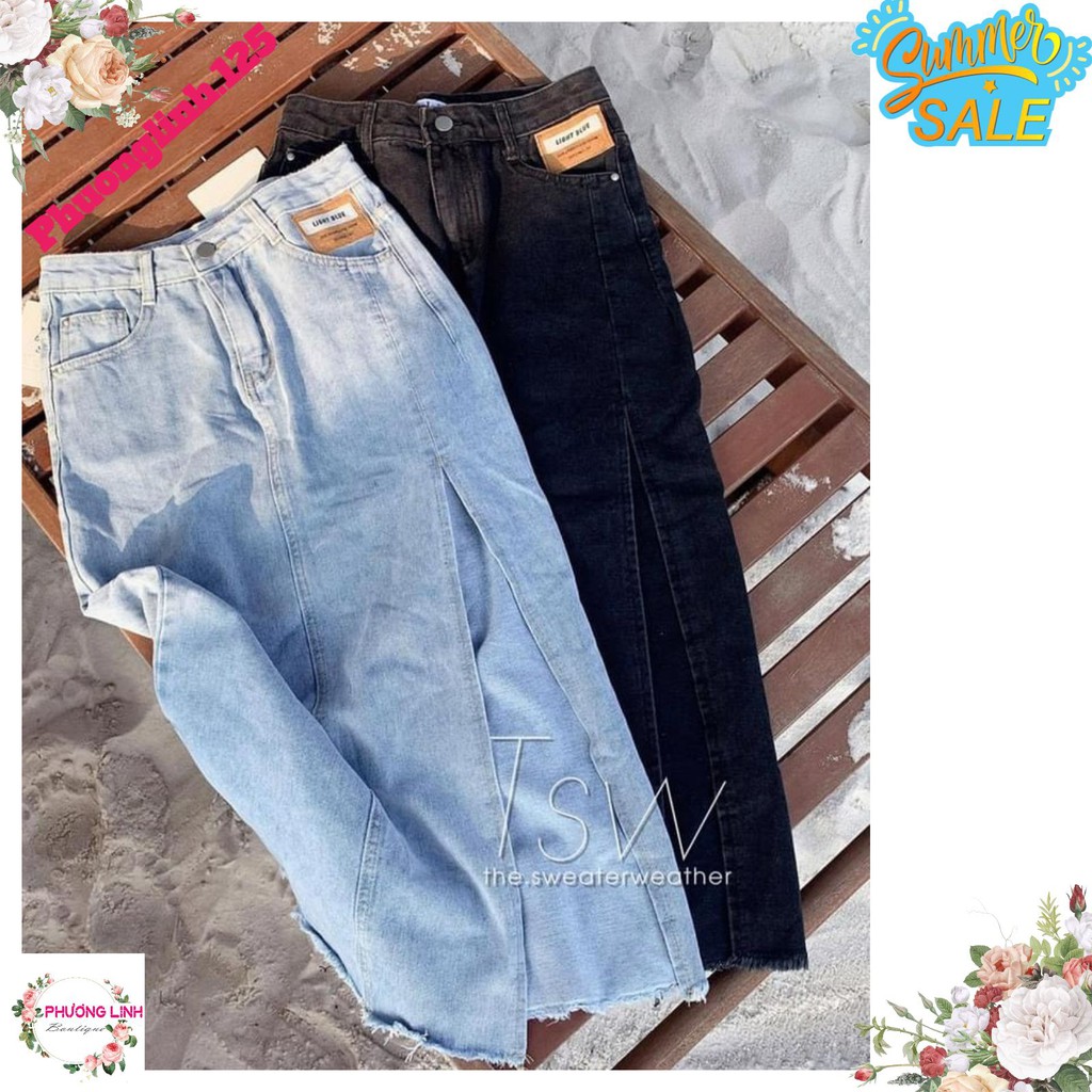 CHÂN VÁY JEAN GÂN XẺ ĐÙI 2M XANH/KHÓI | BigBuy360 - bigbuy360.vn