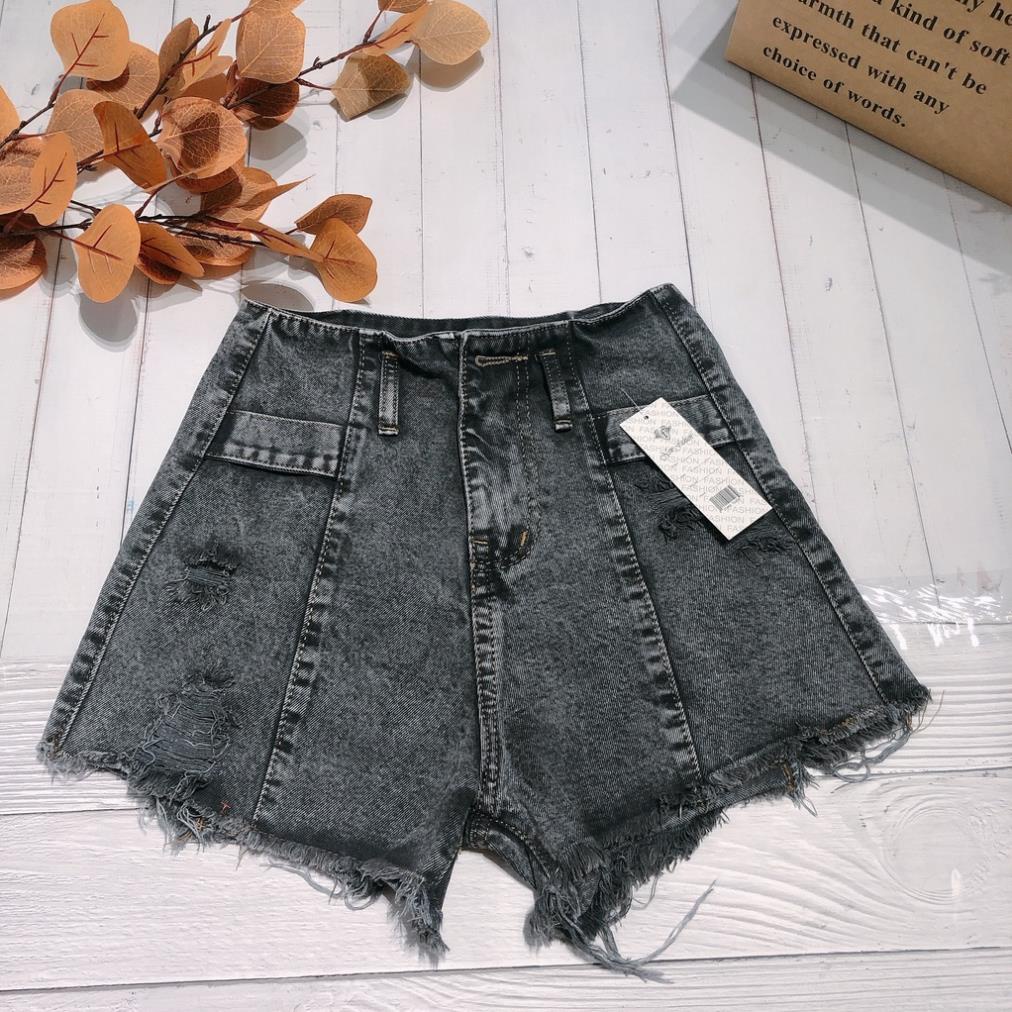 XẢ Quần short jean nữ lưng cao phối rách denim cotton, rin ngắn phối rách JL 01