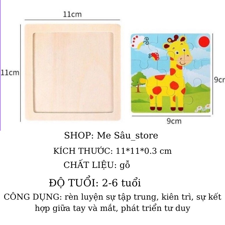 Đồ chơi xếp hình, Tranh Ghép gỗ 9 mảnh size nhỏ 11x11 cho bé