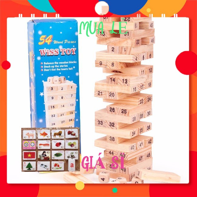 Bộ rút gỗ 54 miếng loại to( tặng thêm 25 thẻ học tiếng anh )