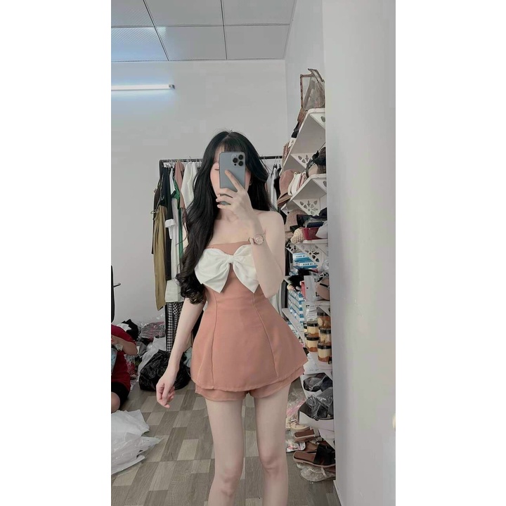 [ Miễn Phí Ship 2022 ] Set bộ đùi kèm quần for phối nơ siêu xinh, đầm ôm tôn dáng phối quần for kèm ảnh thật