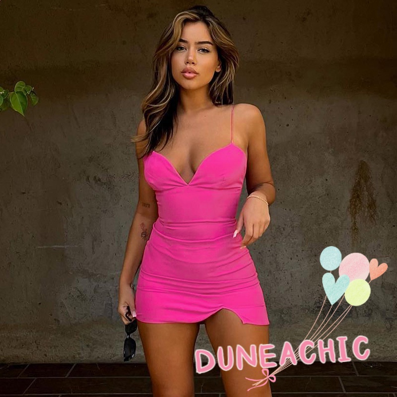 DUNEA Đầm Hai Dây Cổ Chữ V Với Thiết Kế Hở Lưng Gợi Cảm Dành Cho Nữ
