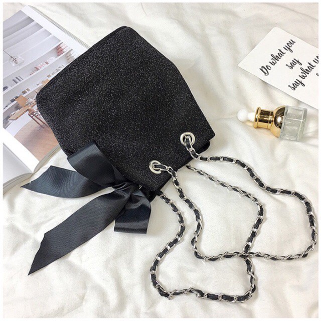 Túi đeo chéo nhũ đính nơ siêu xinh hottrend