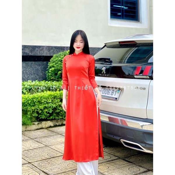 Áo dài cách tân,áo dài lụa, đính hạt cúc trai đẹp nhẹ nhàng